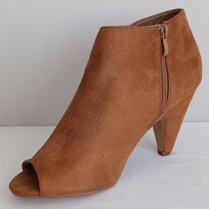 Suede Peep Toe Bootie| Size: 11W | Color COGNAC | ASHLEY STEWART